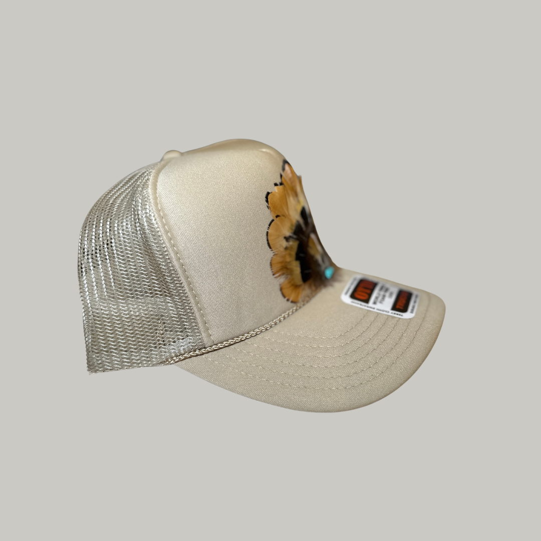 Beige Feather Fan Trucker Hat