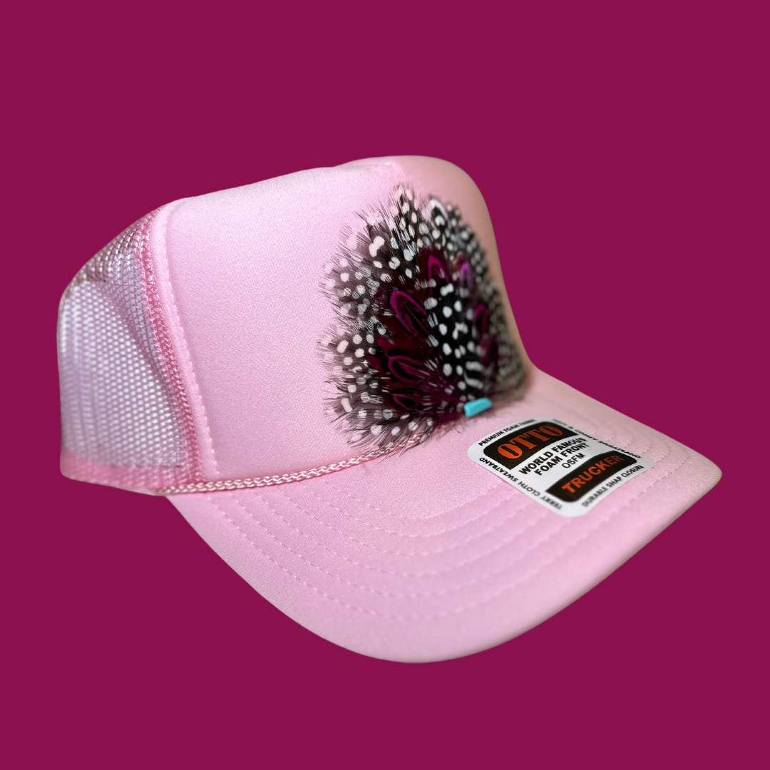Pink Feather Fan Trucker Hat