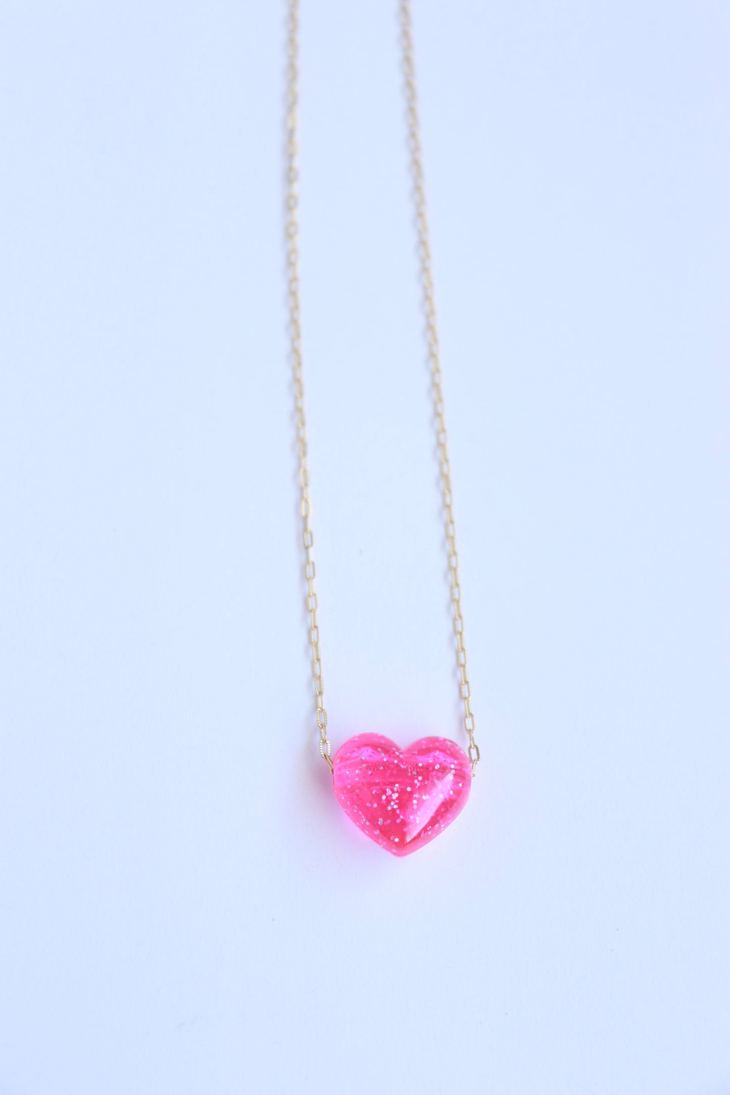 Glitter Pink Resin Heart Necklace
