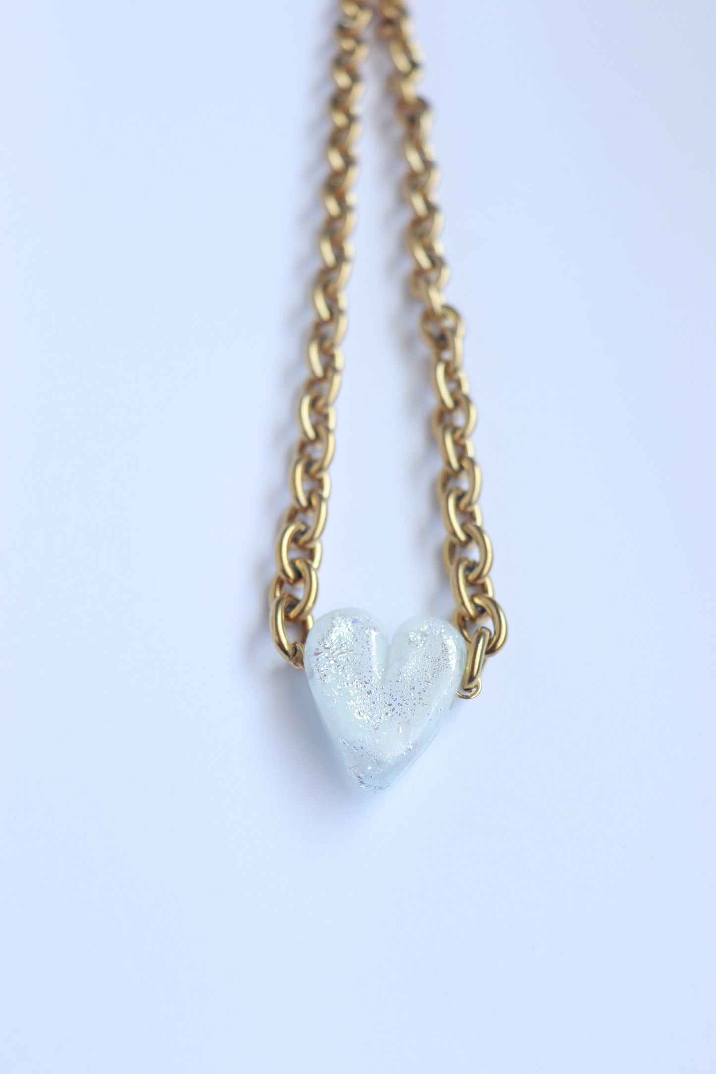 White Glass Heart Necklace