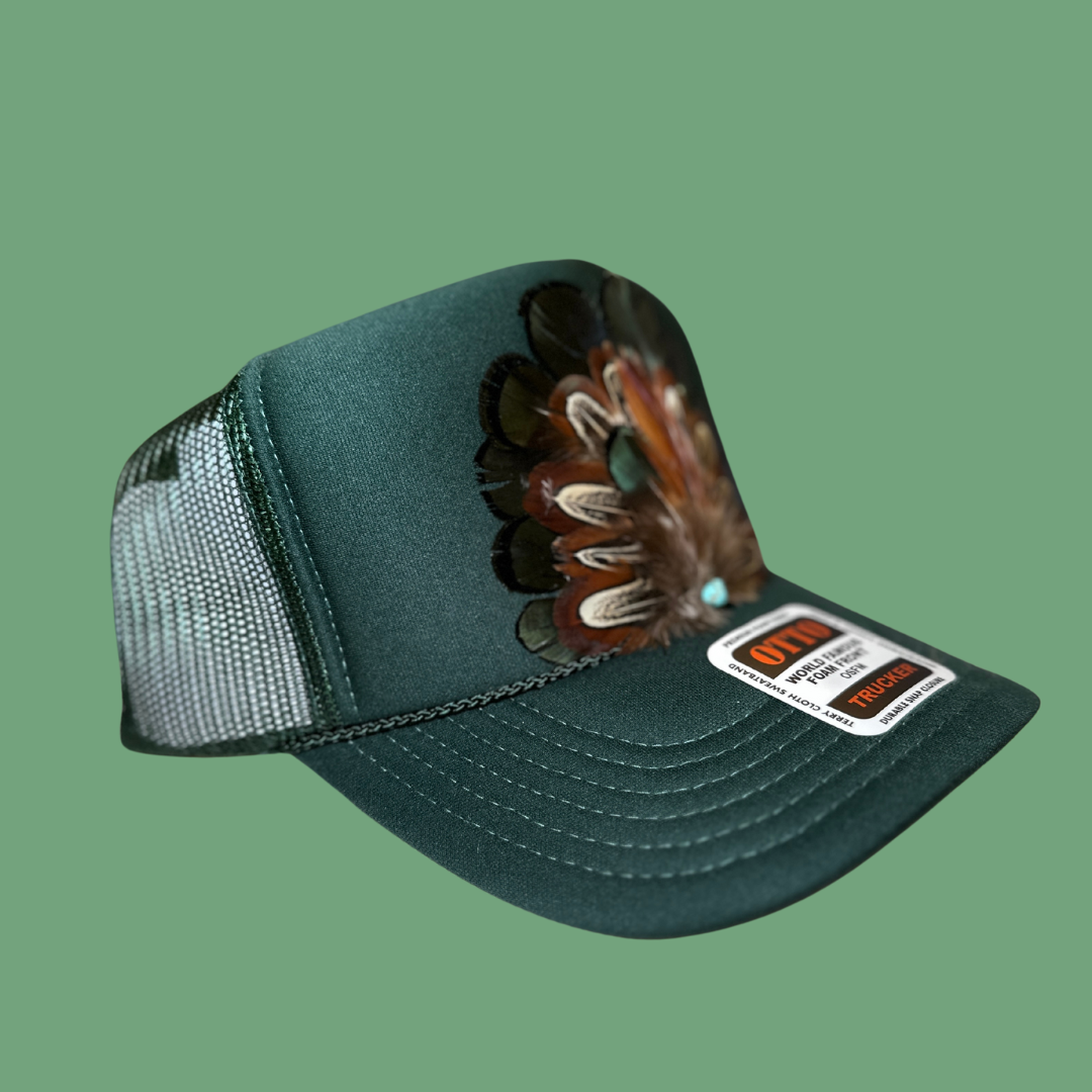 Hunter Green Feather Fan Trucker Hat