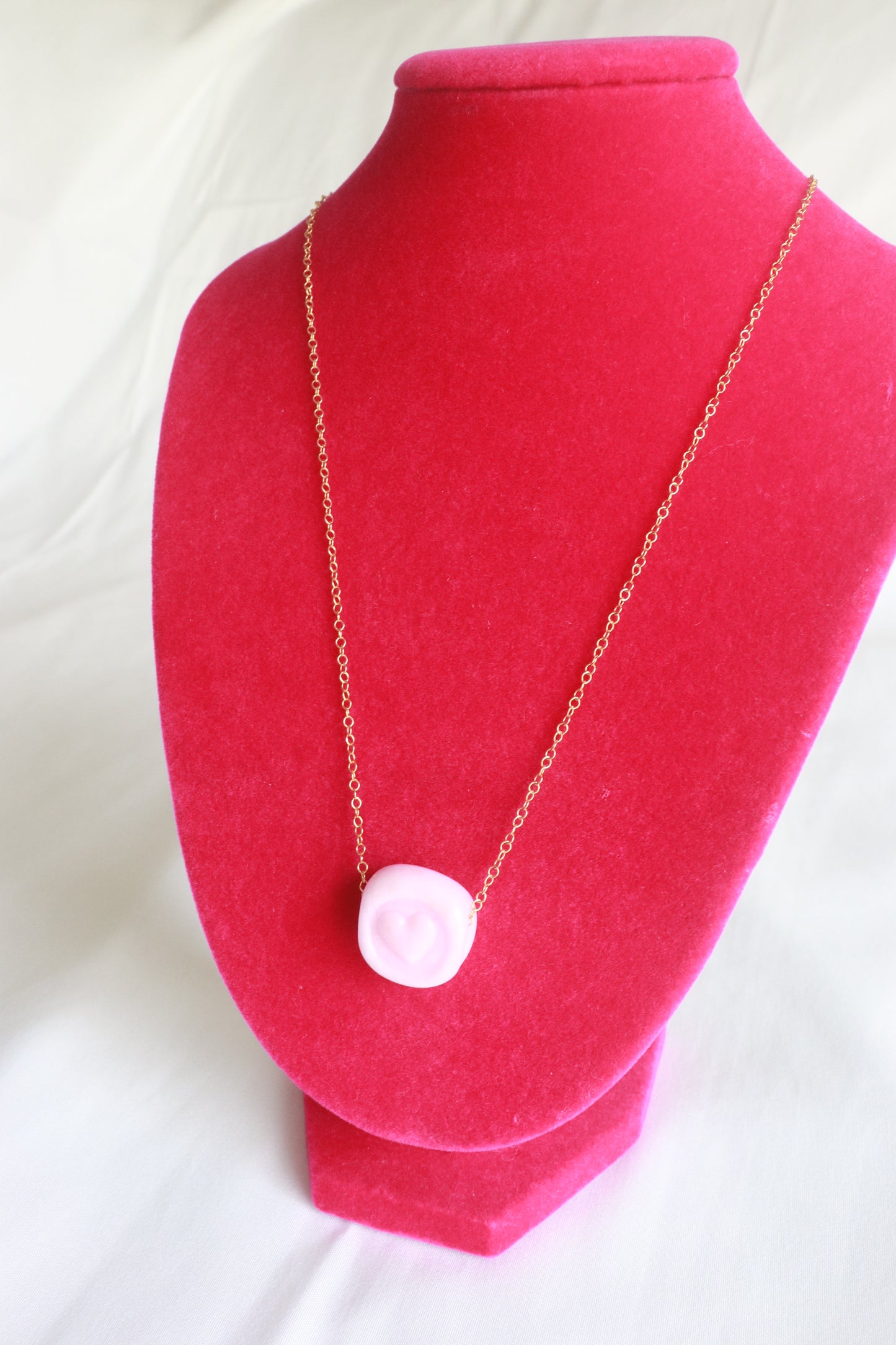 Pink Glass Heart Stamp Necklace