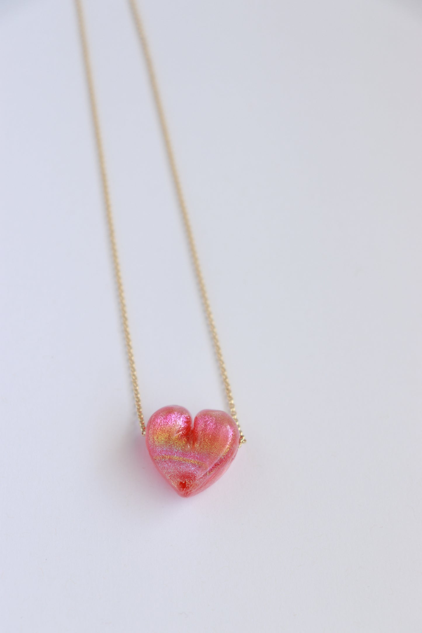 Pink/Orange Glass Heart Necklace