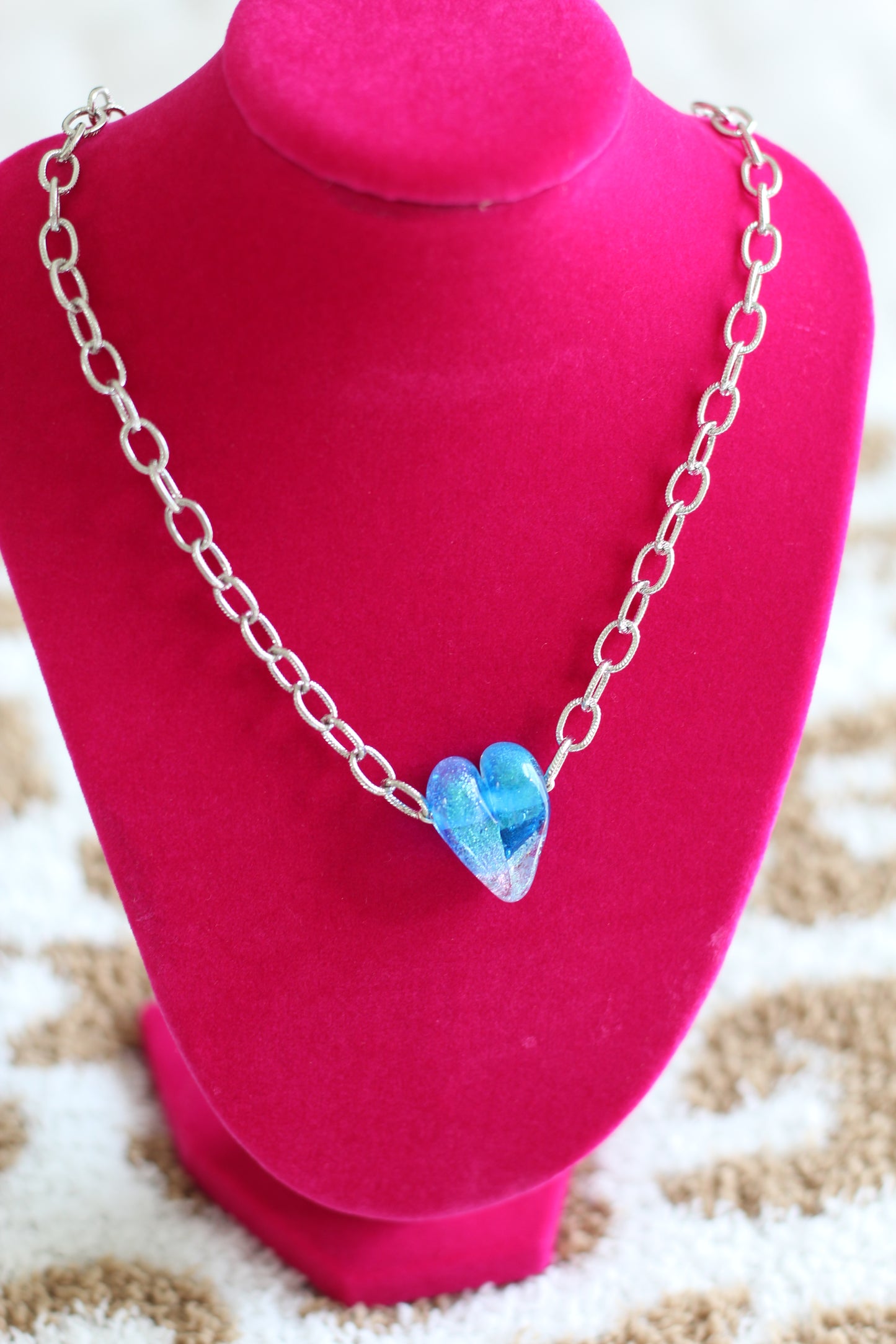 Blue Glass Heart Necklace