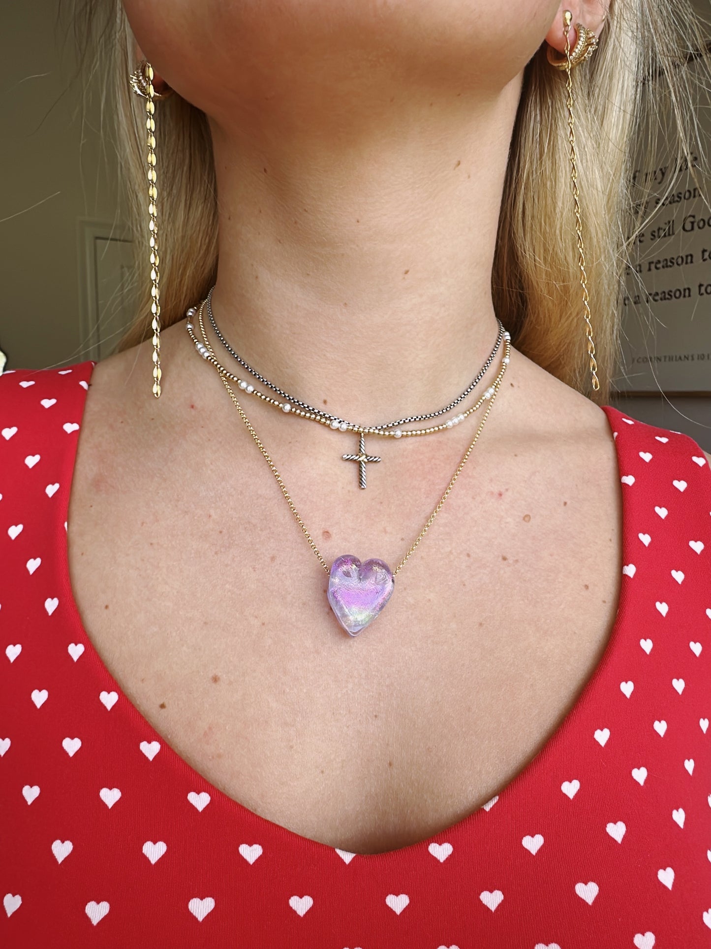 Shimmer Purple Glass Heart Necklace