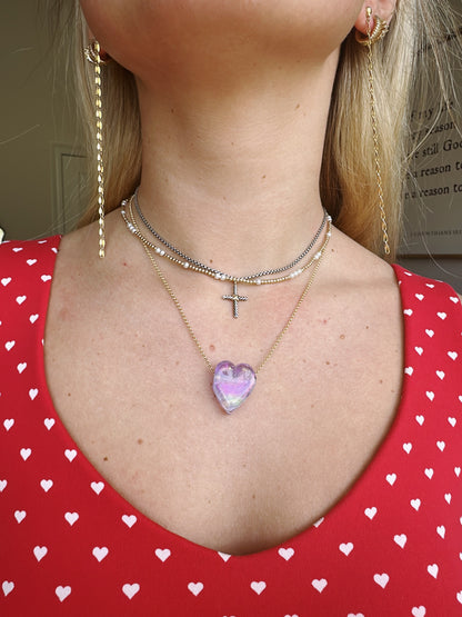 Shimmer Purple Glass Heart Necklace