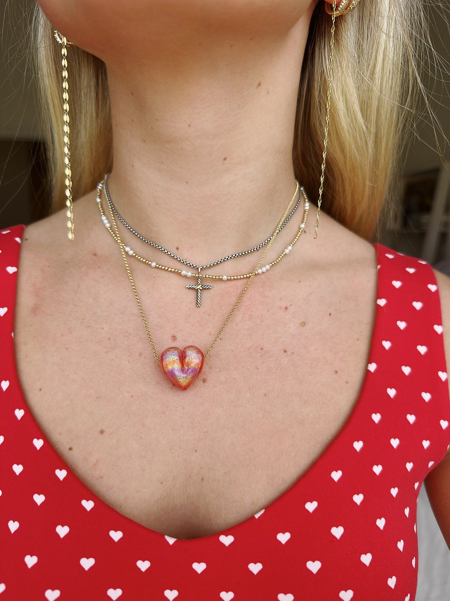 Pink/Orange Glass Heart Necklace