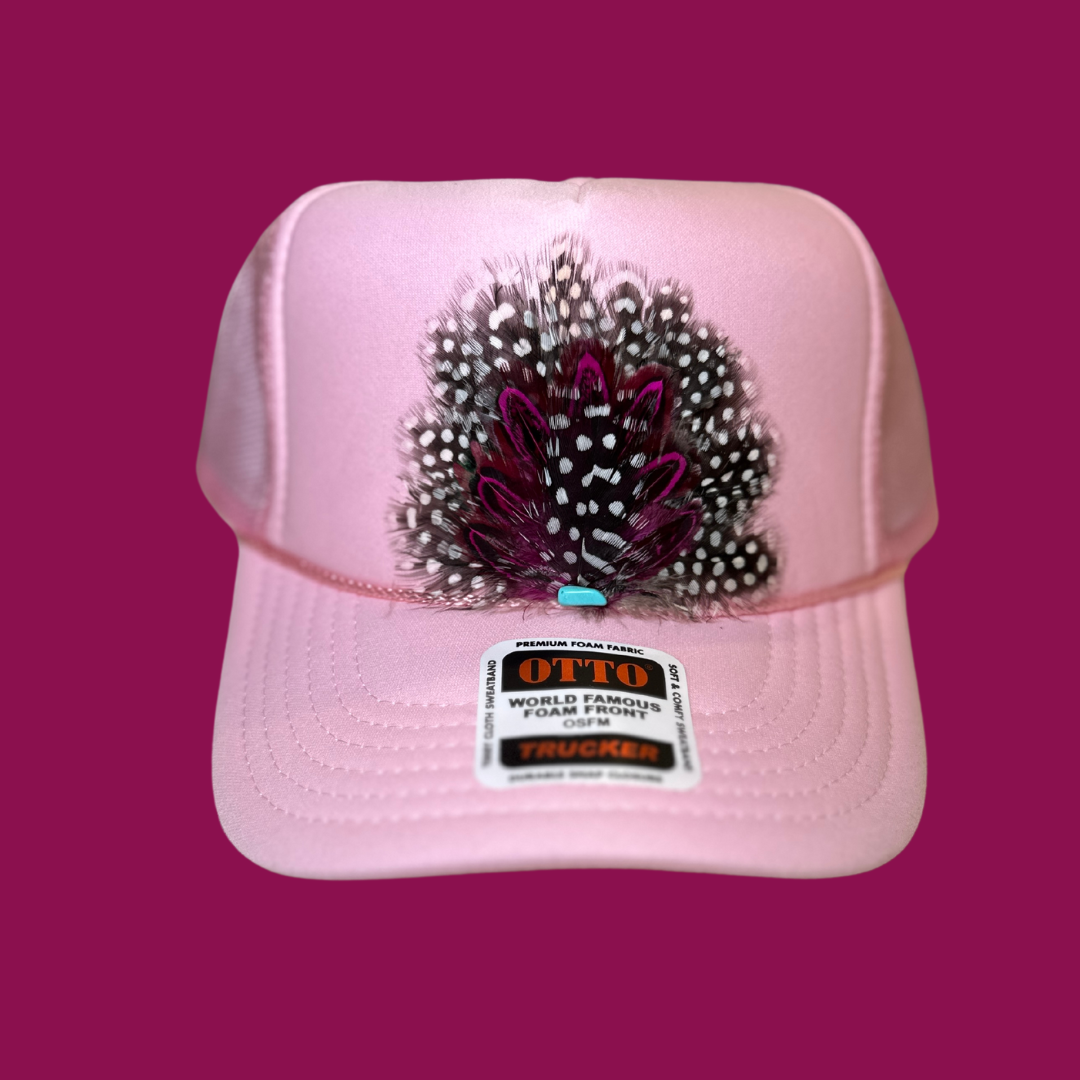 Pink Feather Fan Trucker Hat