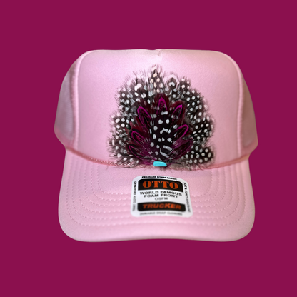 Pink Feather Fan Trucker Hat