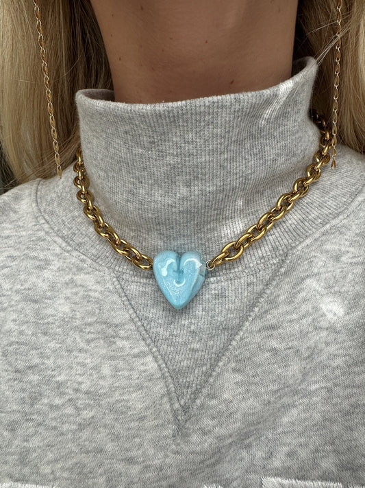 Blue Glass Heart Necklace