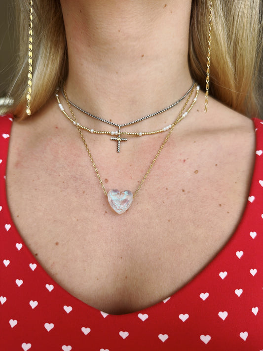 Mini Clear Glass Heart Necklace