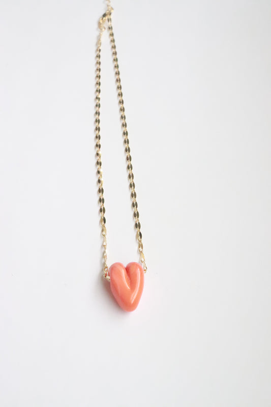 Orange Glass Heart Necklace
