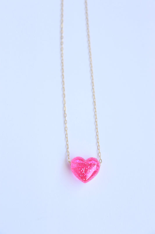 Glitter Pink Resin Heart Necklace