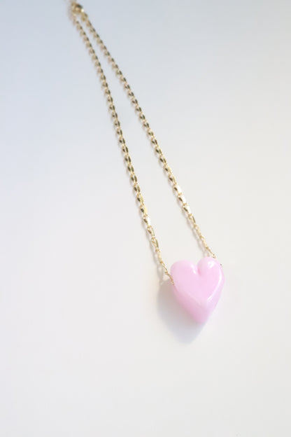 Pink Glass Heart Necklace