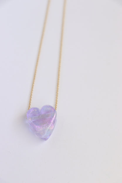 Shimmer Purple Glass Heart Necklace