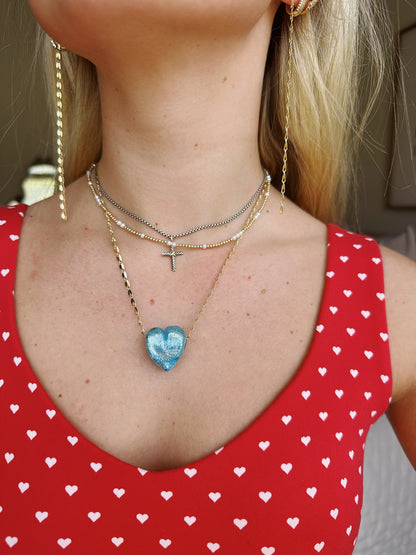 Aqua Glass Heart Necklace