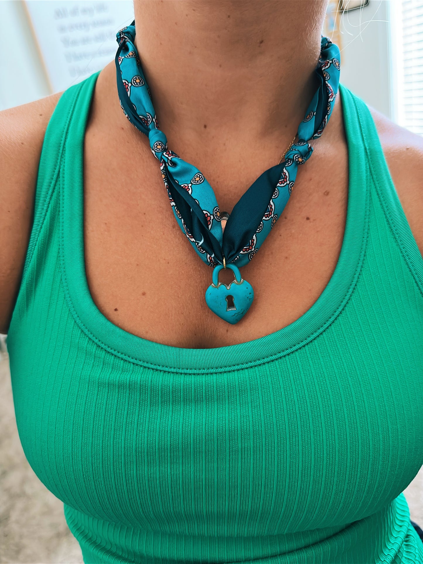 Turquoise Heart Scarf Necklace
