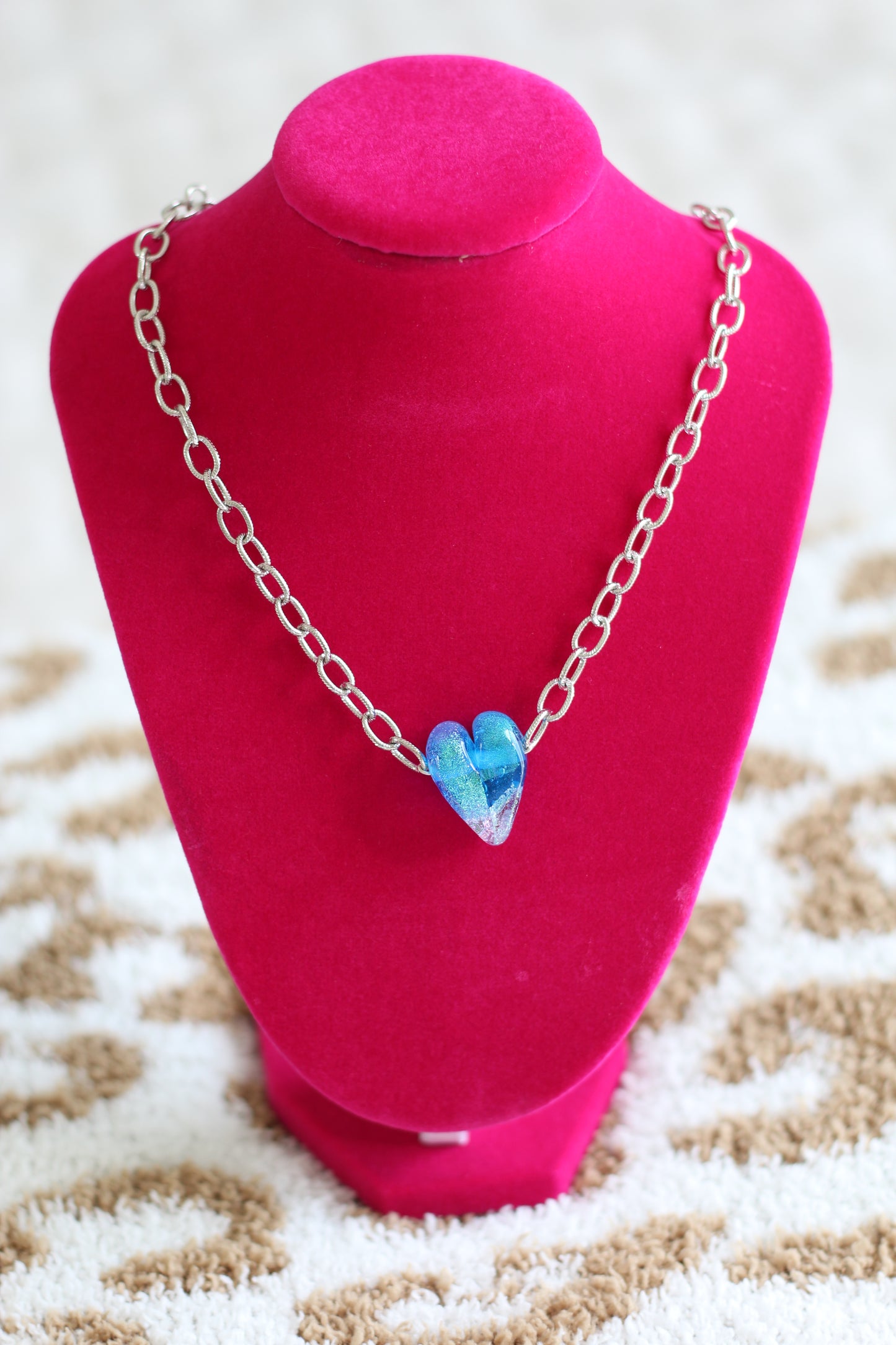 Blue Glass Heart Necklace