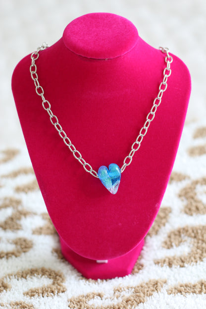 Blue Glass Heart Necklace