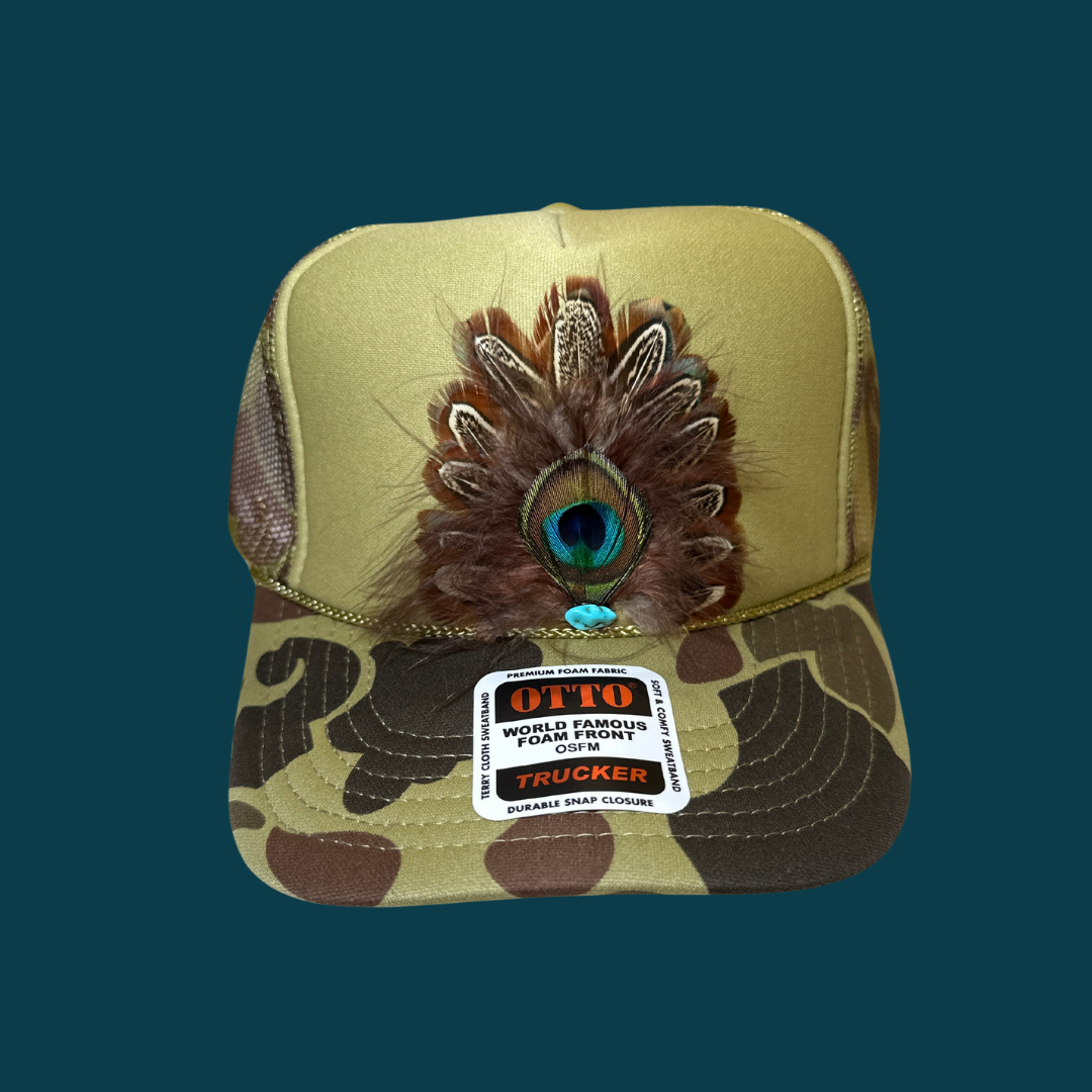 Green Camo Feather Fan Trucker Hat