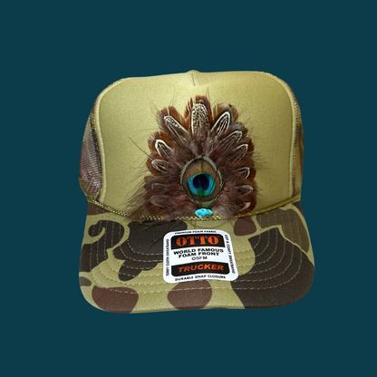 Green Camo Feather Fan Trucker Hat