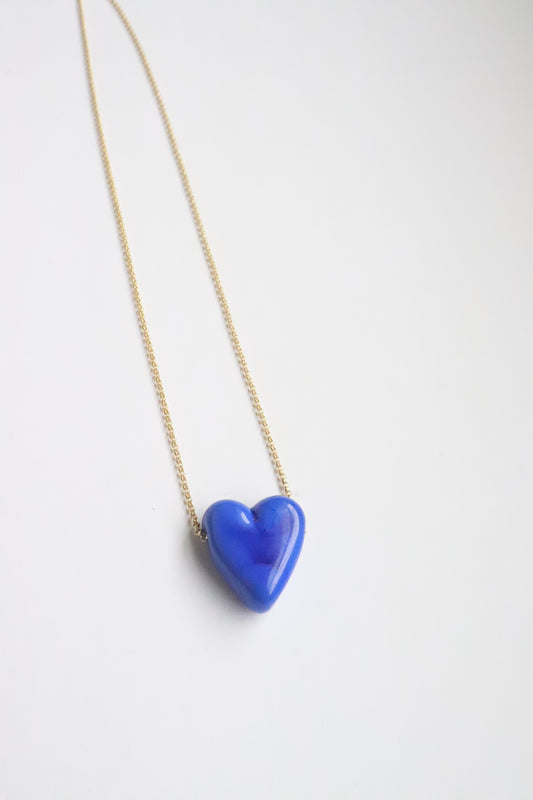 Royal Blue Glass Heart Necklace