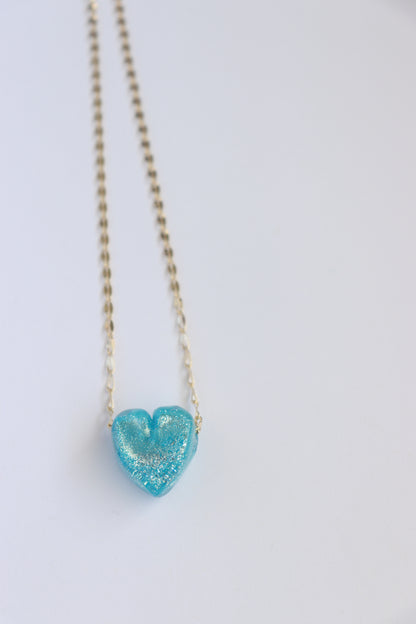 Aqua Glass Heart Necklace