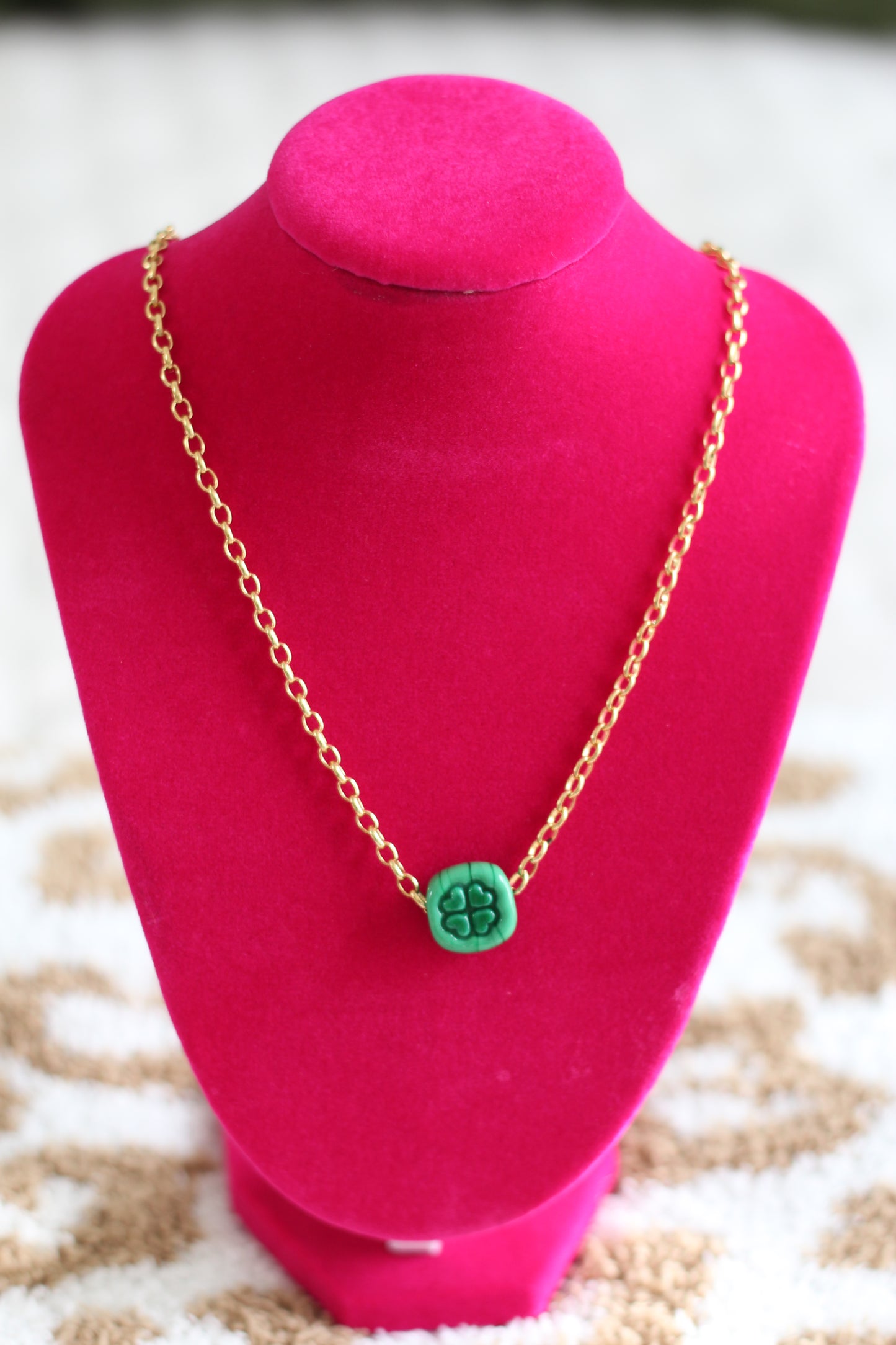 Green Clover Glass Necklace