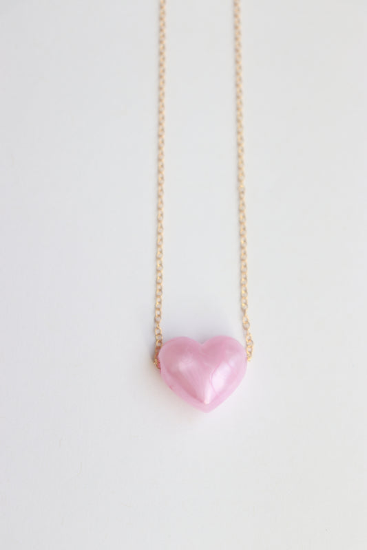Pearl Pink Resin Heart Necklace