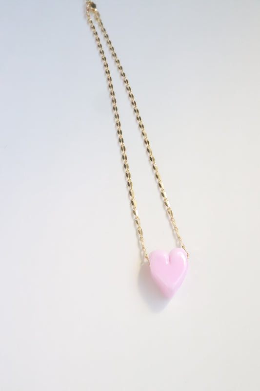 Pink Glass Heart Necklace