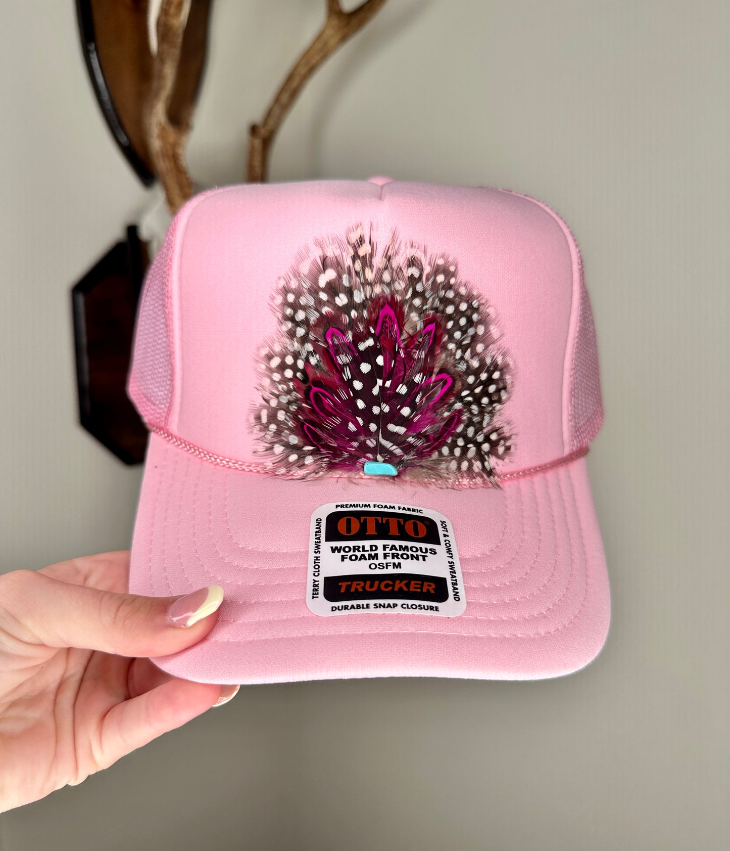 Pink Feather Fan Trucker Hat
