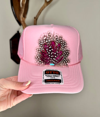 Pink Feather Fan Trucker Hat