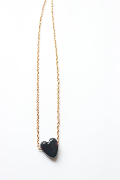 Black Glass Heart Necklace