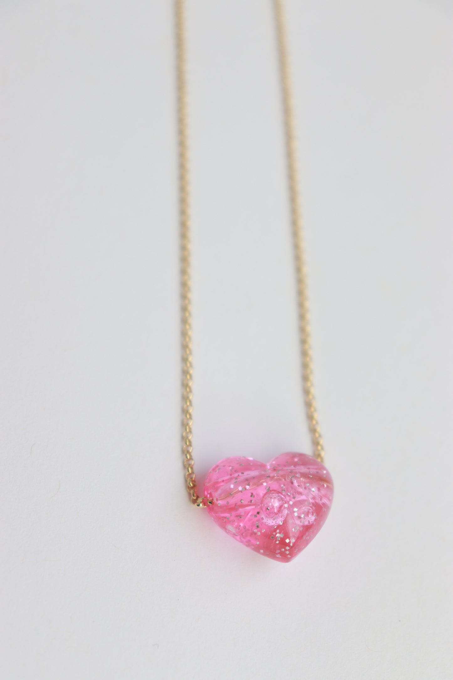 Light Pink Glitter Resin Heart Necklace