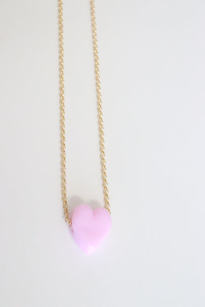 Pink Glass Heart Necklace
