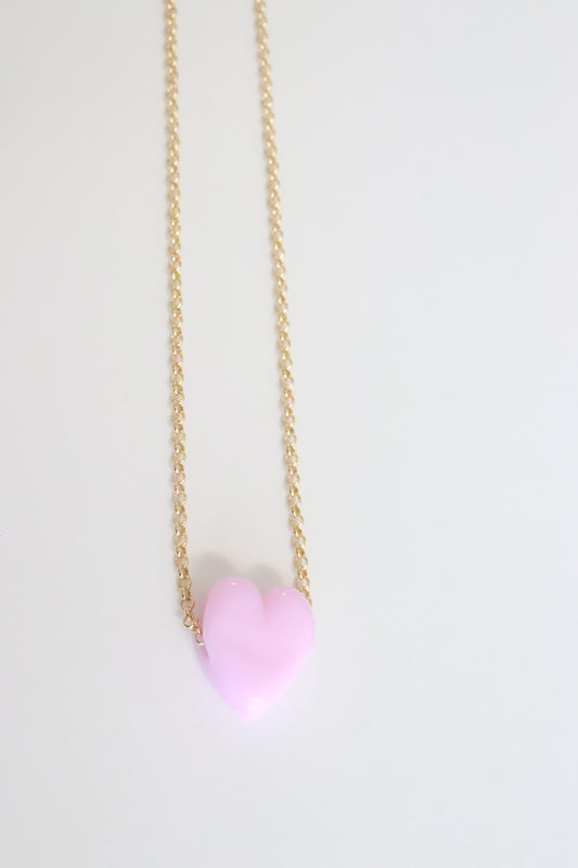 Pink Glass Heart Necklace
