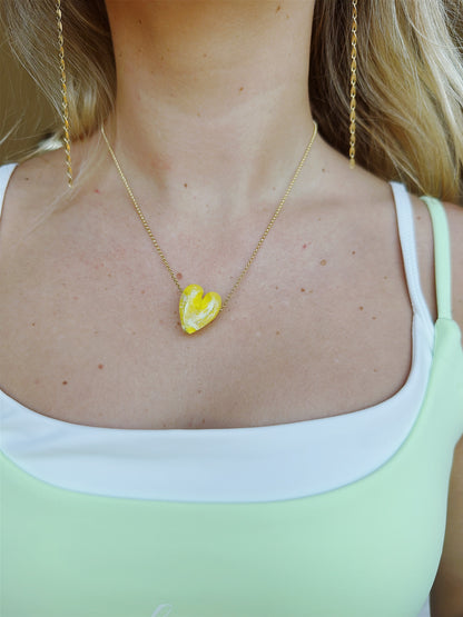 Yellow Glass Heart Necklace