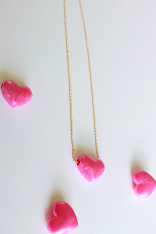 Pink Resin Heart Necklace