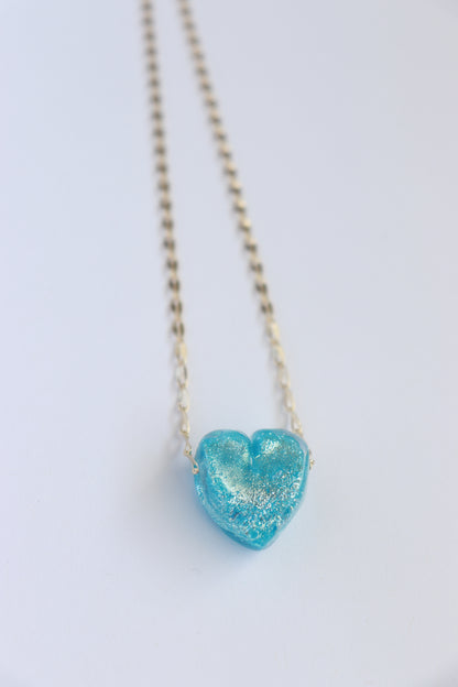 Aqua Glass Heart Necklace