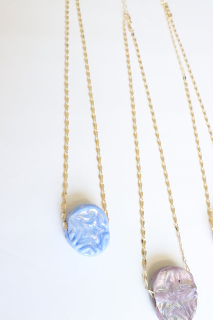 Blue Star Stamp Glass Necklace