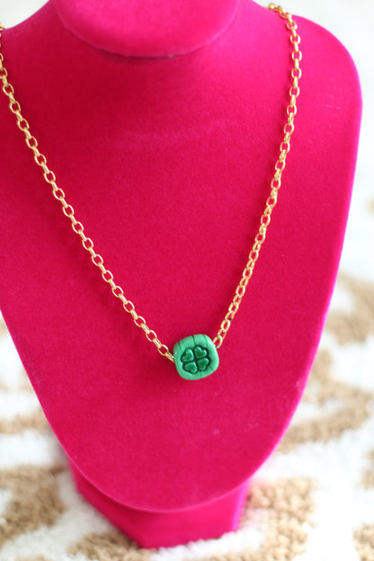 Green Clover Glass Necklace