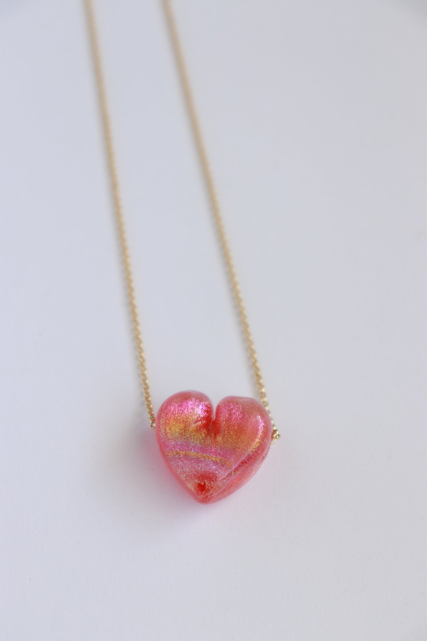 Pink/Orange Glass Heart Necklace