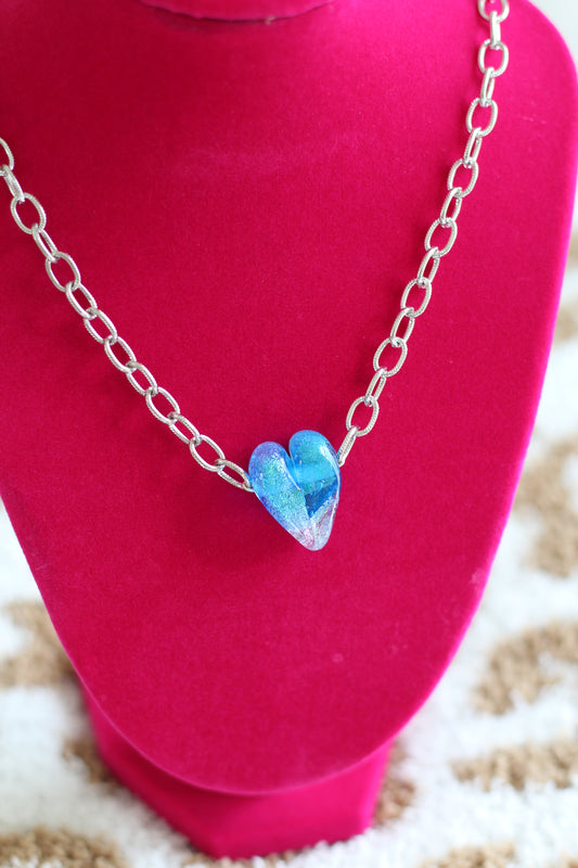 Blue Glass Heart Necklace