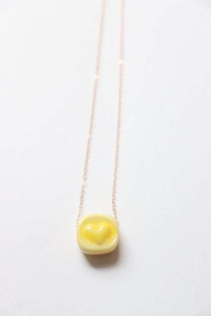 Yellow Glass Heart Stamp Necklace