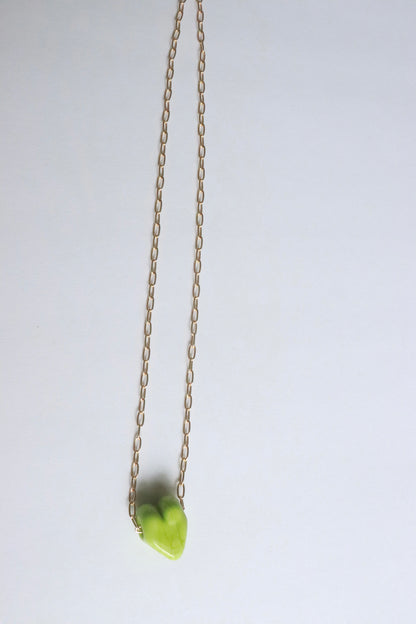 Lime Green Glass Heart Necklace