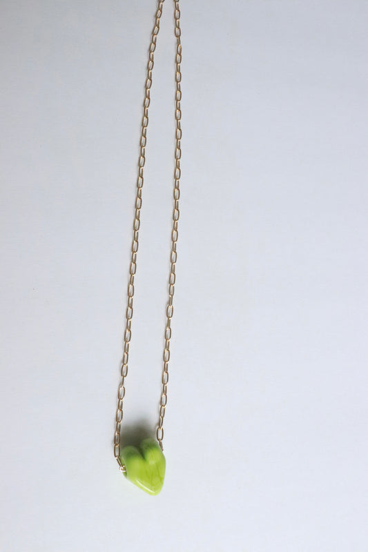 Lime Green Glass Heart Necklace