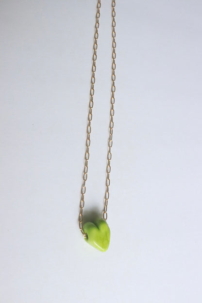 Lime Green Glass Heart Necklace