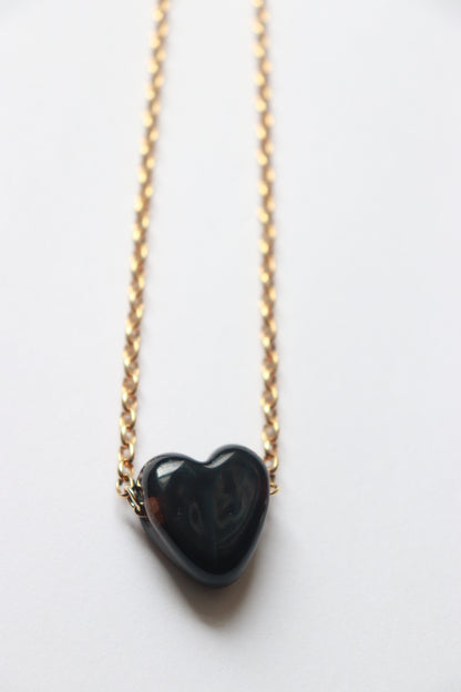 Black Glass Heart Necklace