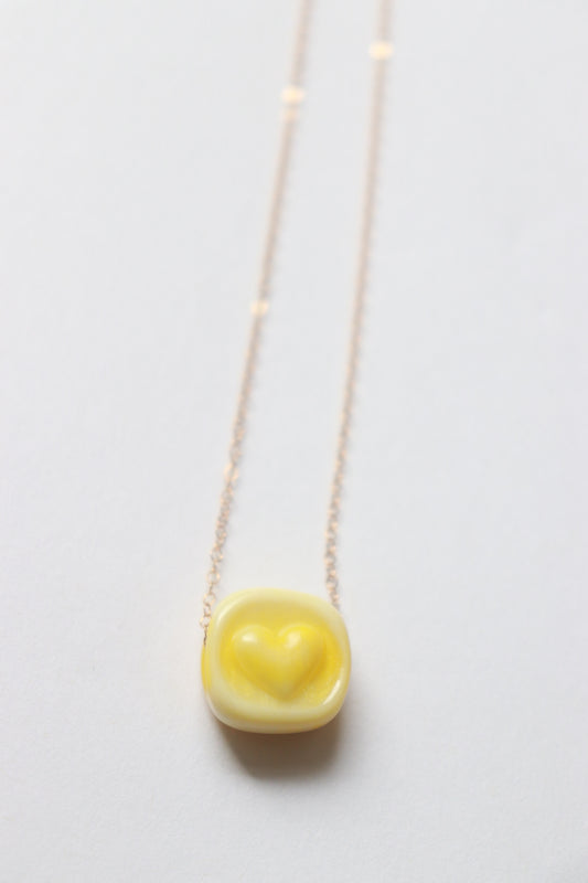 Yellow Glass Heart Stamp Necklace