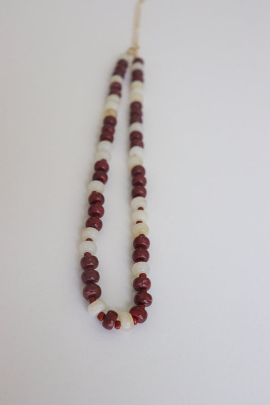 Maroon & White Bead Necklace